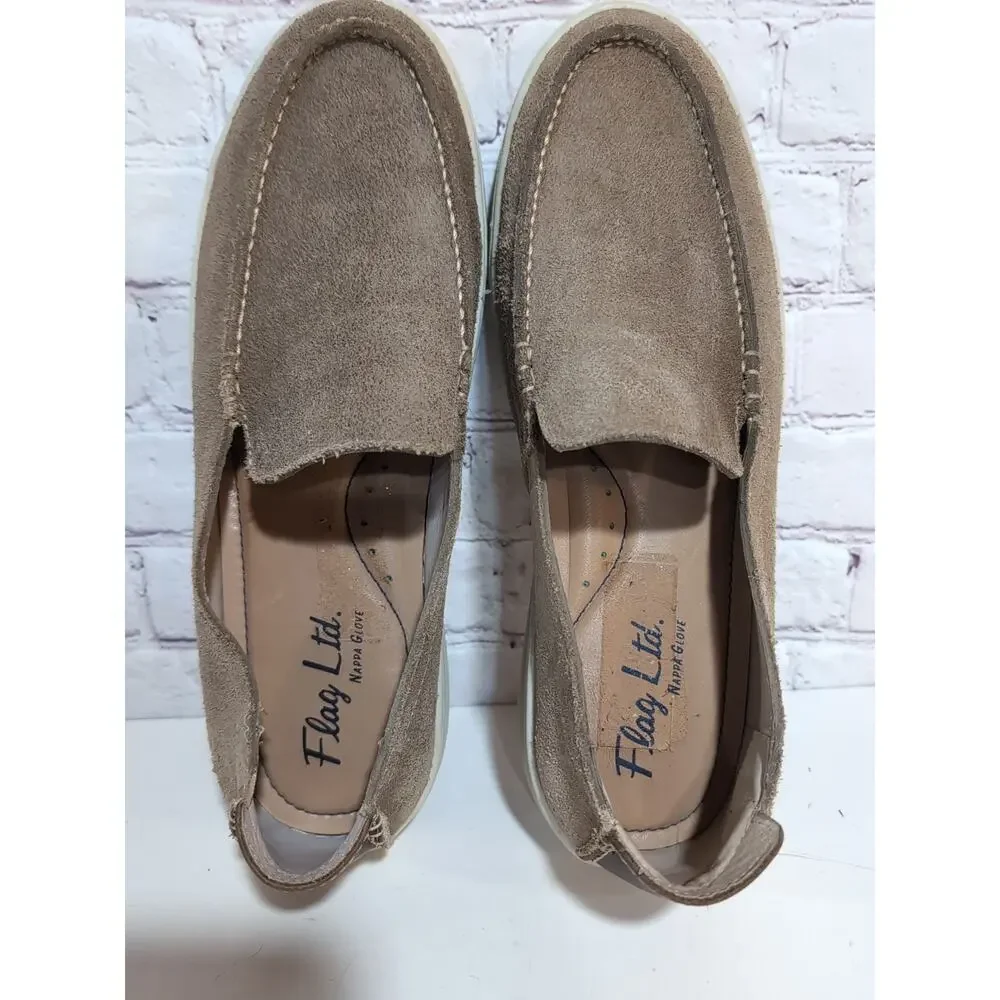 Flag Ltd Men's Loafer Shoes Boat 10M Slip On Moccasins Tan Suede Nappa Leather